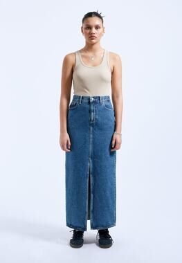 Dr. Denim Myra 100% Cotton Blue High Waisted Maxi Skirt w/ Front Slit